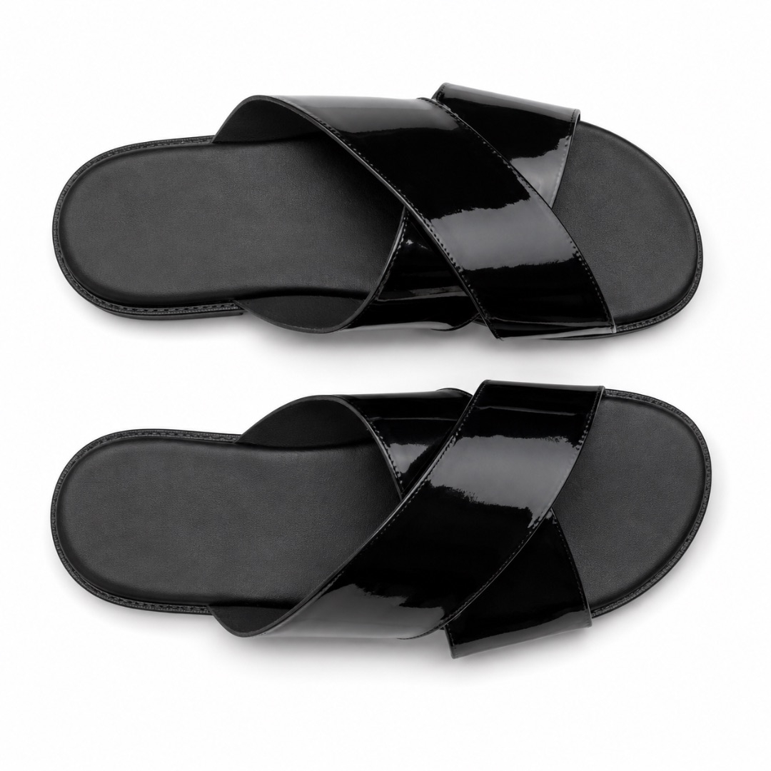 Mens Black Crossover Leather Slide Sandals
